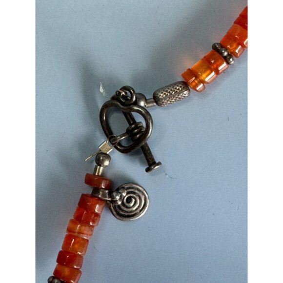 925 Sterling Silver Carnelian Beaded Moonstone Opal Pendant Necklace 15" - Picture 6 of 7